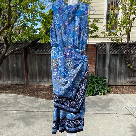 NWT ALTUZARRA Sade Wrapped Silk Midi Dress In Blue Size 38 - Picture 8 of 9